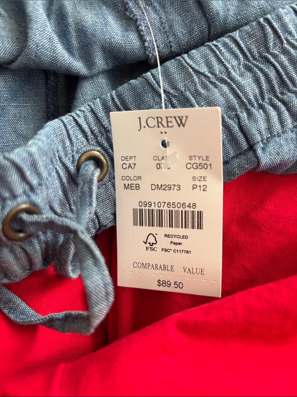 J. Crew Blue Chambray Waistband